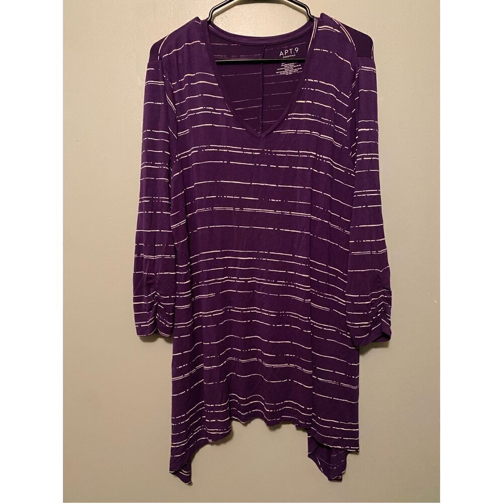 APT 9 Purple Long Sleeve V Neck Tunic Top Size XL